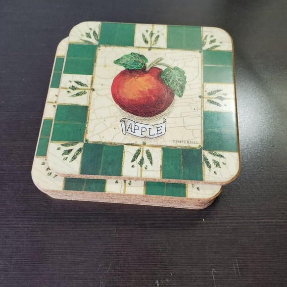 Pimpernel Coasters, set of 6, Cork Backed, Fruit Medley, Apple Cherry Grape Pear - Picture 2 of 9
